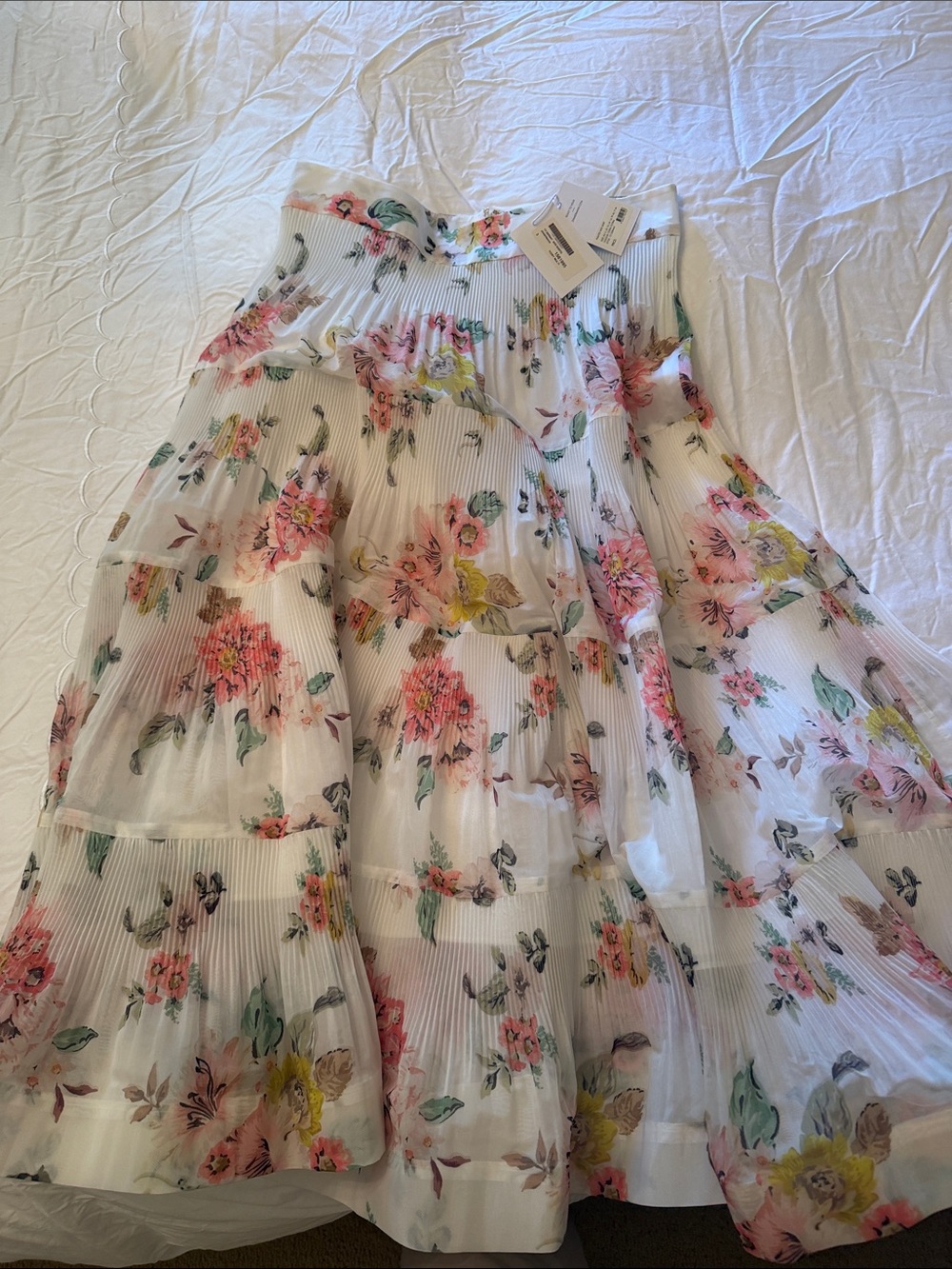 Zimmermann White Floral Maxi Skirt with Pink, Yellow & Green Accents Brand New